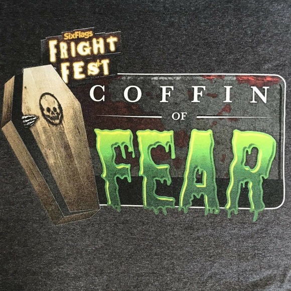 Got Worms Mens X-Large T-Shirt Six Flags Fright Night Coffin Of Fear Hal… - Picture 1 of 4